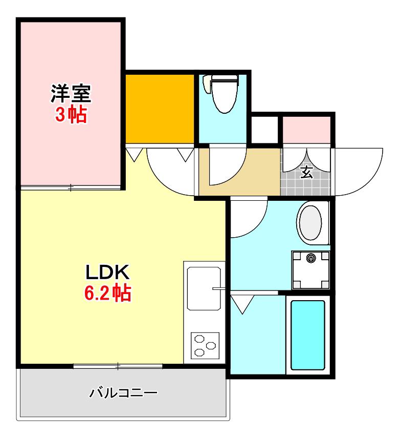 ロイヤルヴィラ向洋 A棟(1LDK/1階)の間取り写真