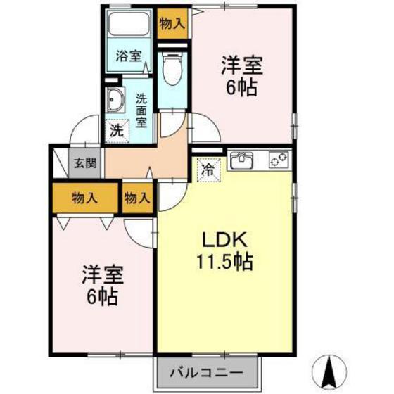 ファミール三筋C棟(2LDK/2階)の間取り写真