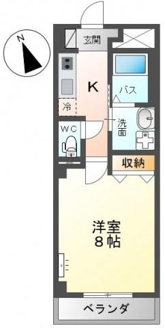 BAILEY舟入本町(1K/2階)の間取り写真