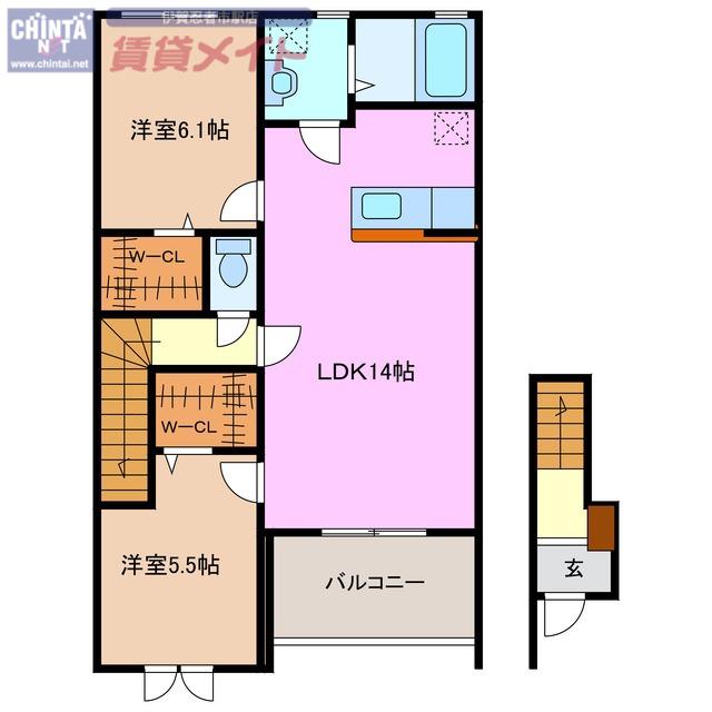 ポルトゥボヌール(2LDK/2階)の間取り写真