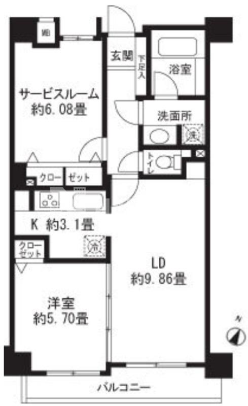レジディア三軒茶屋II(1SLDK/2階)の間取り写真