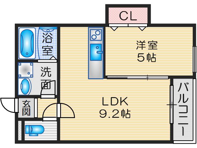 HARU吹田FRONT(1LDK/1階)の間取り写真