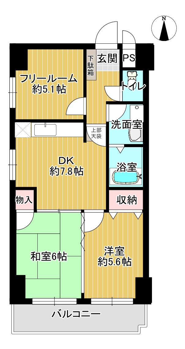 ライオンズマンション二条高倉(2SDK/7階)の間取り写真