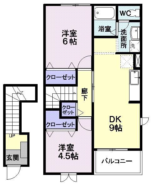 プリムローズ(2DK/2階)の間取り写真