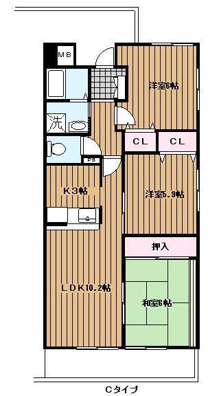 モダンフォーク新横浜(3LDK/2階)の間取り写真