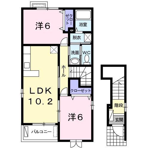 リバーサイド パイナス(2LDK/2階)の間取り写真