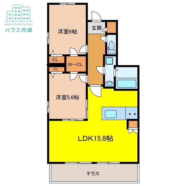 アミューザン鳥栖宿町 弐番館(2LDK/2階)の間取り写真