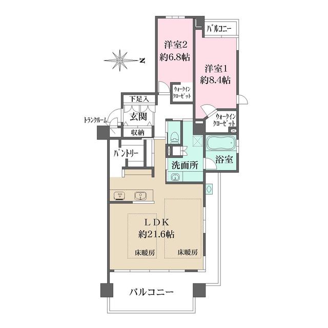 グランドヒルズ岡崎神宮道(2LDK/4階)の間取り写真
