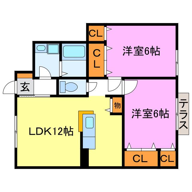 サンガーデン甲賀A/B/C(2LDK/1階)の間取り写真