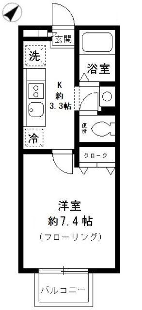 ノースヒル(1K/2階)の間取り写真