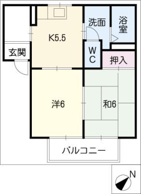 プランドールソシア(2K/1階)の間取り写真