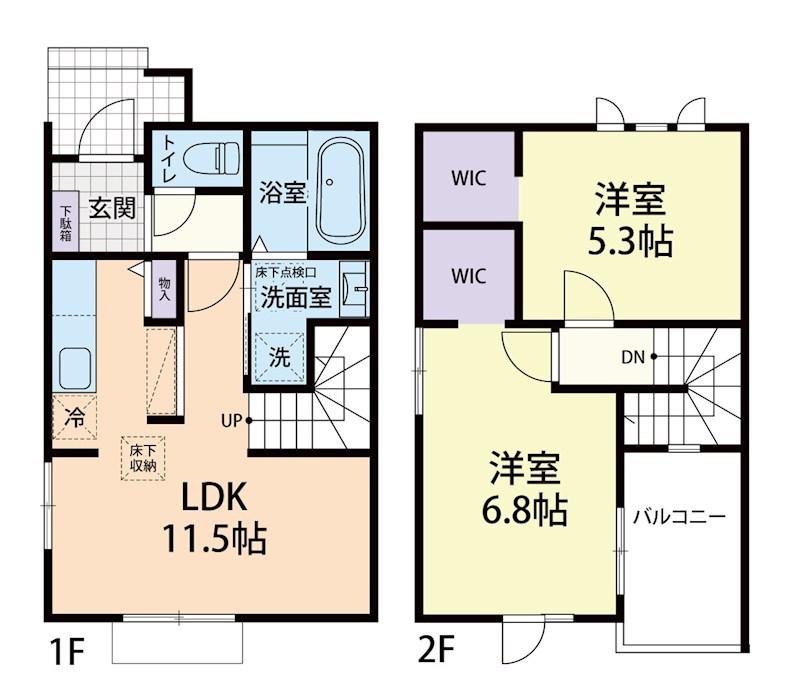 12/15日光市今市テラスハウス A(2LDK/1階)の間取り写真