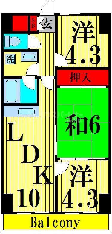 グランコスモU(3LDK/3階)の間取り写真