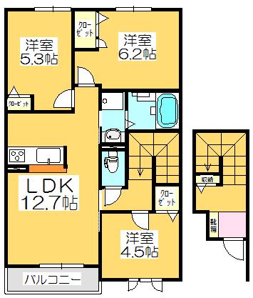ハイネスΑ(3LDK/2階)の間取り写真