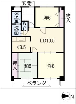 ミレニアム元八事(3LDK/2階)の間取り写真