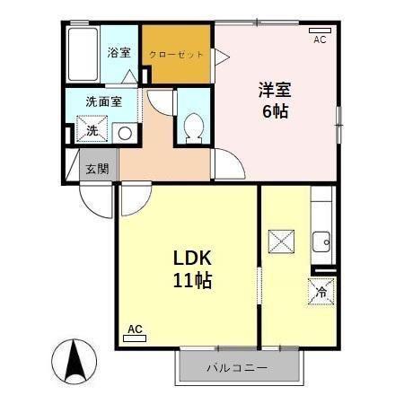 リビングタウン野々市壱番館B(1LDK/1階)の間取り写真