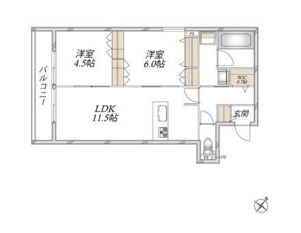 グリシーヌ(2LDK/2階)の間取り写真