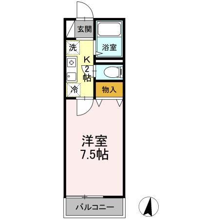ウィズ中村橋 IIII-(1K/2階)の間取り写真