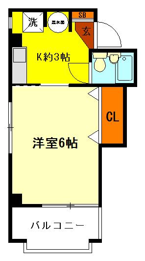 キーパークV(1K/3階)の間取り写真