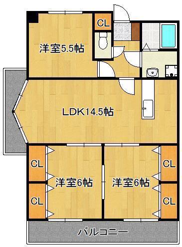 レイ・ブリック若園(3LDK/3階)の間取り写真