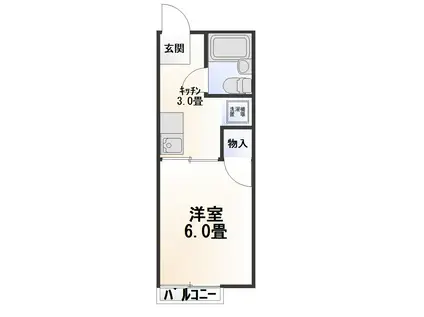 シティーハイム(1K/2階)の間取り写真