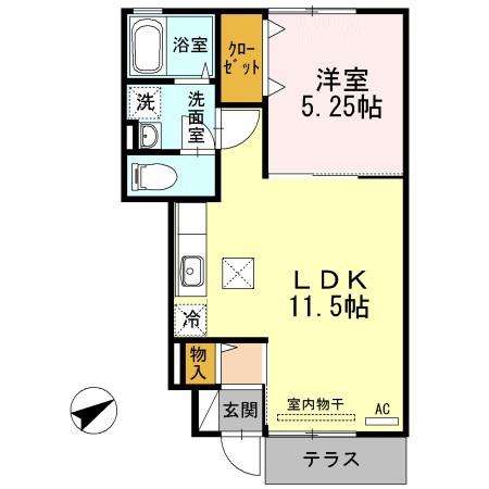 ドゥ・キーマ(1LDK/1階)の間取り写真