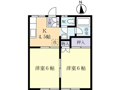 山本スカイハイツA棟(2DK/1階)の間取り写真