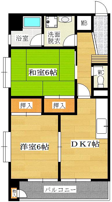 サンホワイト高宮(2DK/2階)の間取り写真