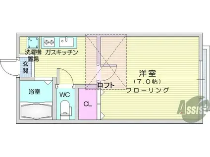 ホワイトキャッスル沖野Ⅱ(1K/2階)の間取り写真