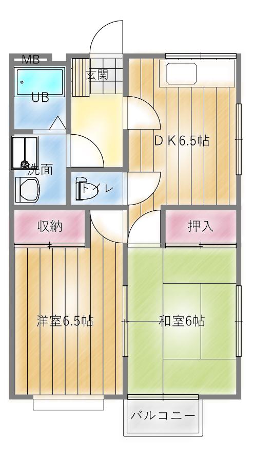 ホワイトヴィラ飯野坂III(2DK/1階)の間取り写真