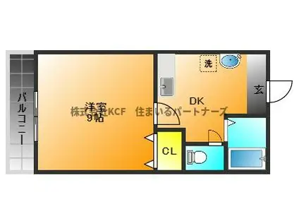 ライフコート御井(1DK/1階)の間取り写真