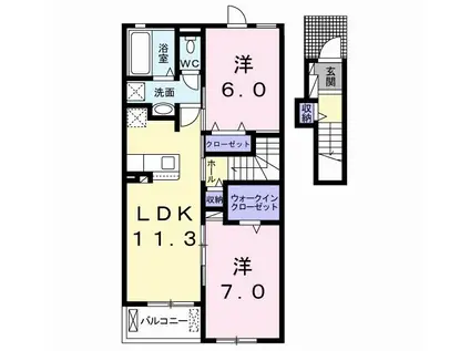 サンデリアーナ糒 A棟(2LDK/2階)の間取り写真