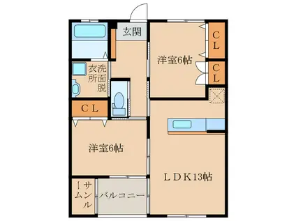 ひまわりハイツA棟(2LDK/2階)の間取り写真