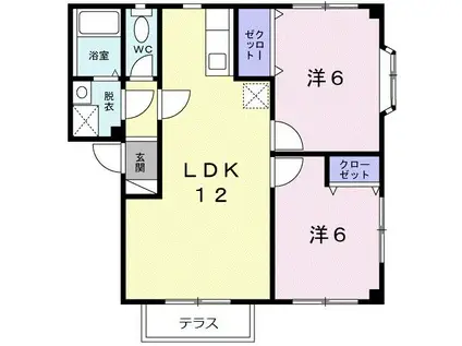 エスペランサ筑紫野(2LDK/1階)の間取り写真
