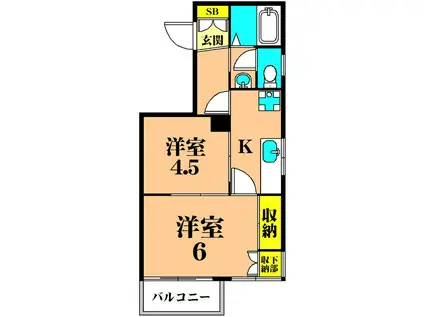 相角第2マンション(2K/4階)の間取り写真