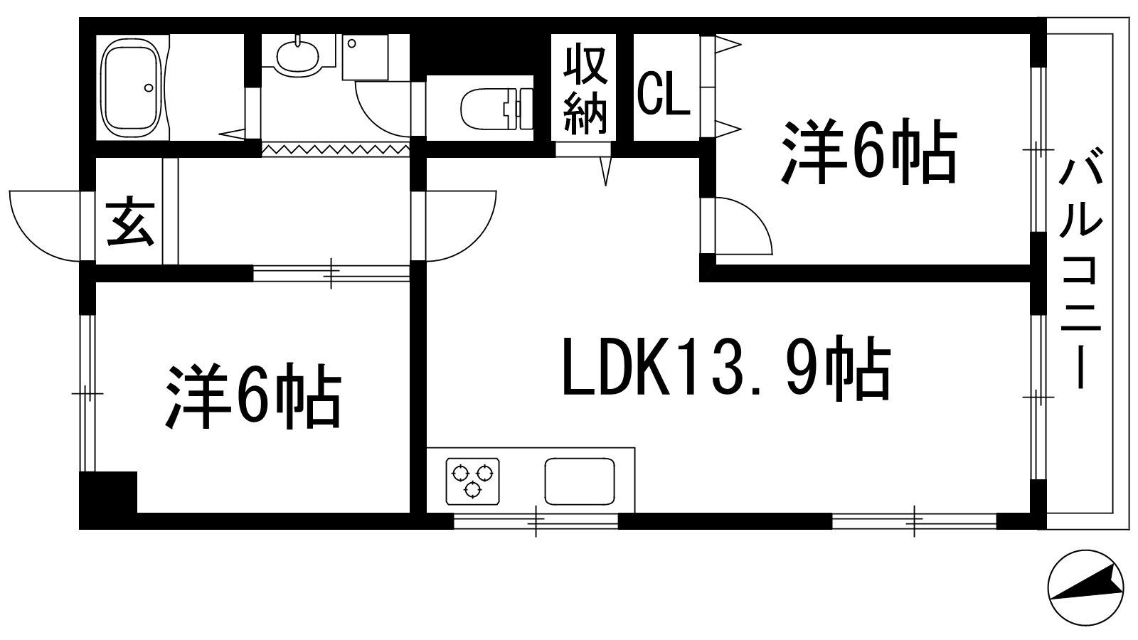 宝塚第三バイオレット(2LDK/5階)の間取り写真