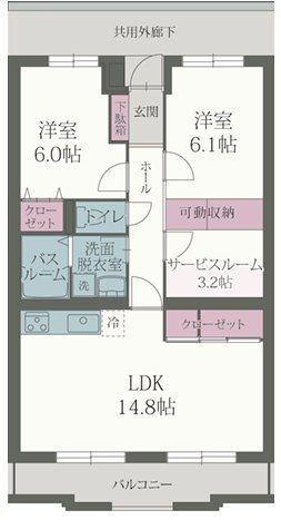 パラッツォ(2LDK/1階)の間取り写真