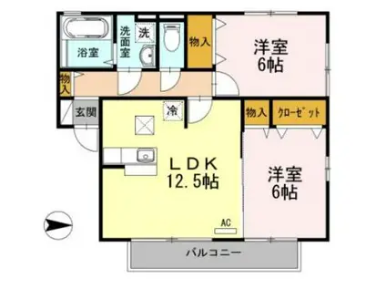 リベルタスクエア A棟(2LDK/2階)の間取り写真