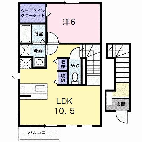 ネムス C(1LDK/2階)の間取り写真