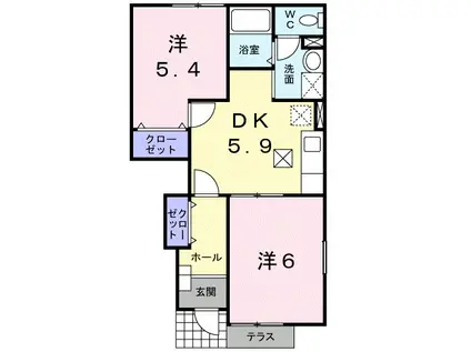 アドバンス銀河の森I(2DK/1階)の間取り写真