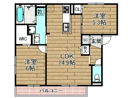 D-RESIDENCE下田部A棟(2LDK/1階)の間取り写真