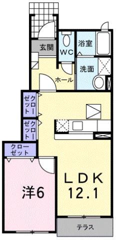 カトル・セゾンII(1LDK/1階)の間取り写真