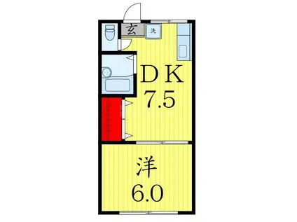 ブラウンハウス(1DK/2階)の間取り写真