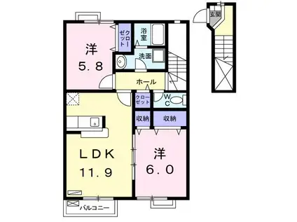 ラフィネRSB(2LDK/2階)の間取り写真