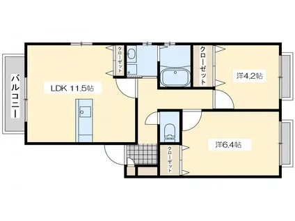 フェリーチェ学研台II B棟(2LDK/2階)の間取り写真