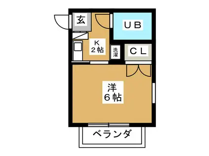 ブルーライン 蒔田駅 徒歩13分 2階建 築39年(1K/2階)の間取り写真