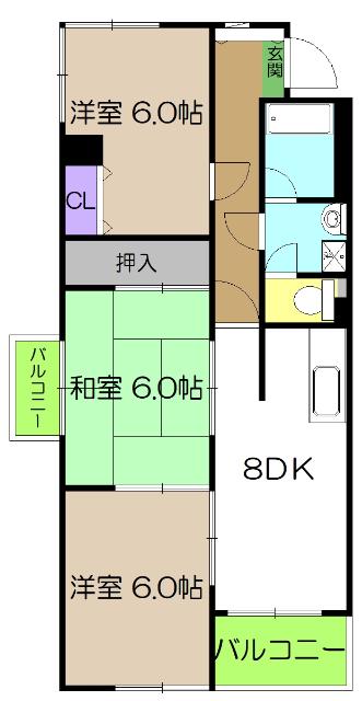 ヒルサイド小高坂(3DK/1階)の間取り写真