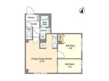 ウェルスクエアイズム駒込(2LDK/2階)の間取り写真