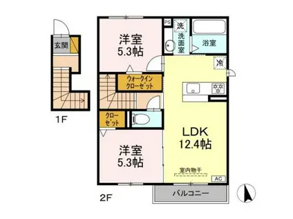 LE LIEN AKANE ノース(2LDK/2階)の間取り写真