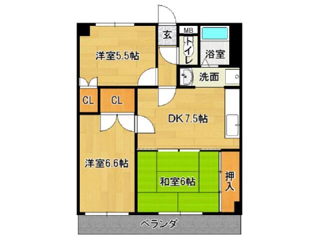 北野ガーデンコート(3DK/3階)の間取り写真